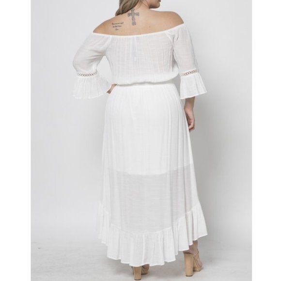 Plus Boho Off Shoulder Hi Low Ruffle Maxi Dress - Picture 3 of 7